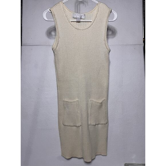 BRAZEAU TRICOT Designer Women's Sz. M Tank Bodycon Sleeveless Knit Pockets Dress - Picture 1 of 4